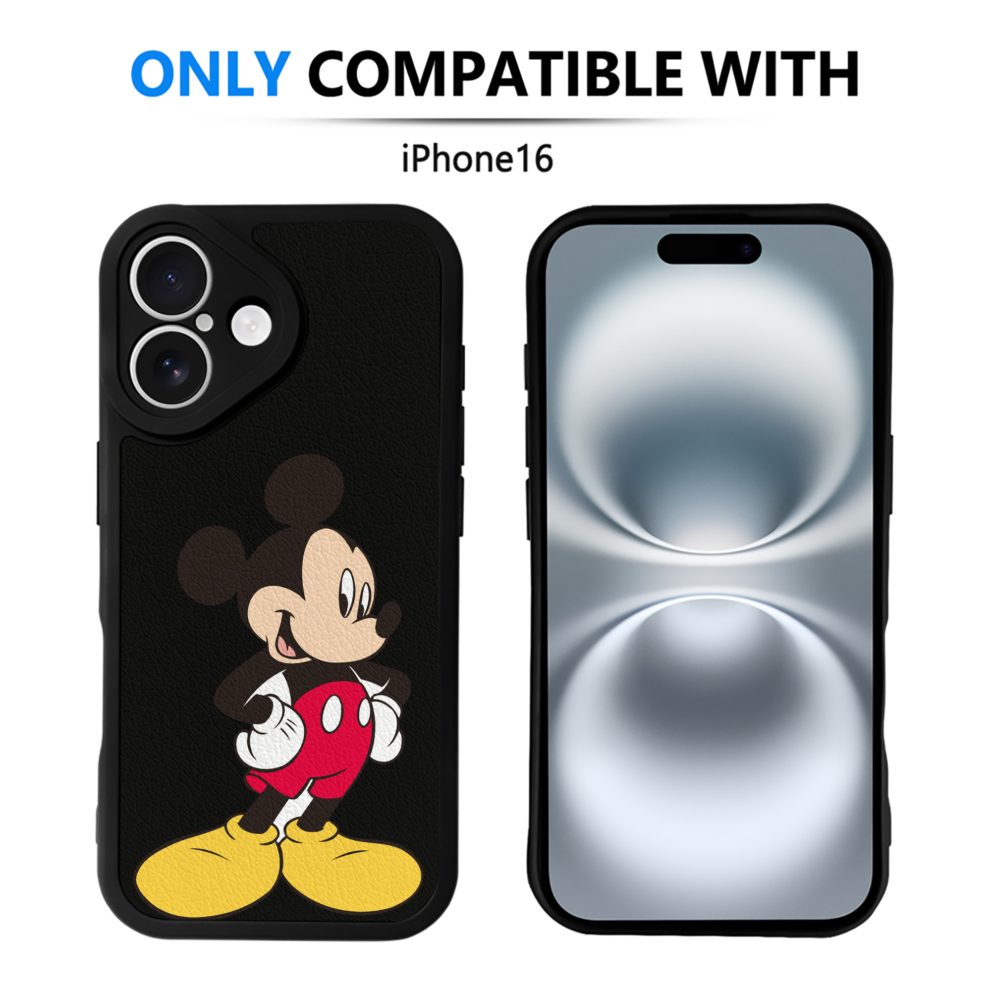 （画像用） ミッキーマウス Mickey Mouse 【iPhone 16シリーズ対応】シリコンスマホケース（レザー調） 材質：シリコン